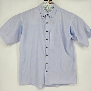 Drake Shirt Mens Medium Outdoors Fishing‎ Hiking Vented Blue Seersucker